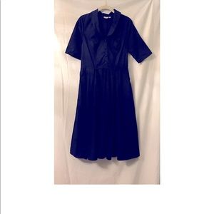 Navy blue cotton fit flare dress with pockets, 8